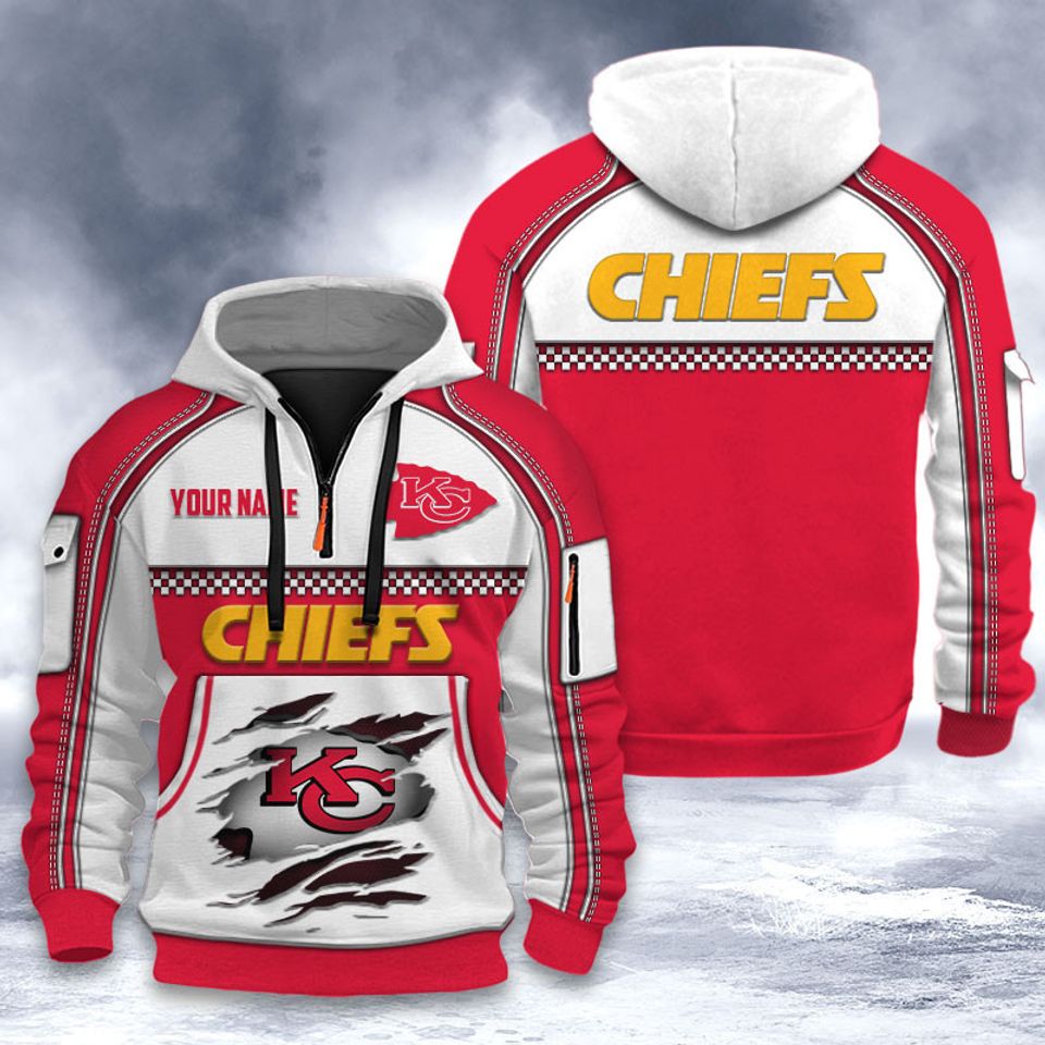 Personalized KC Chiefs Custom Name 3D Half-zip Hoodie