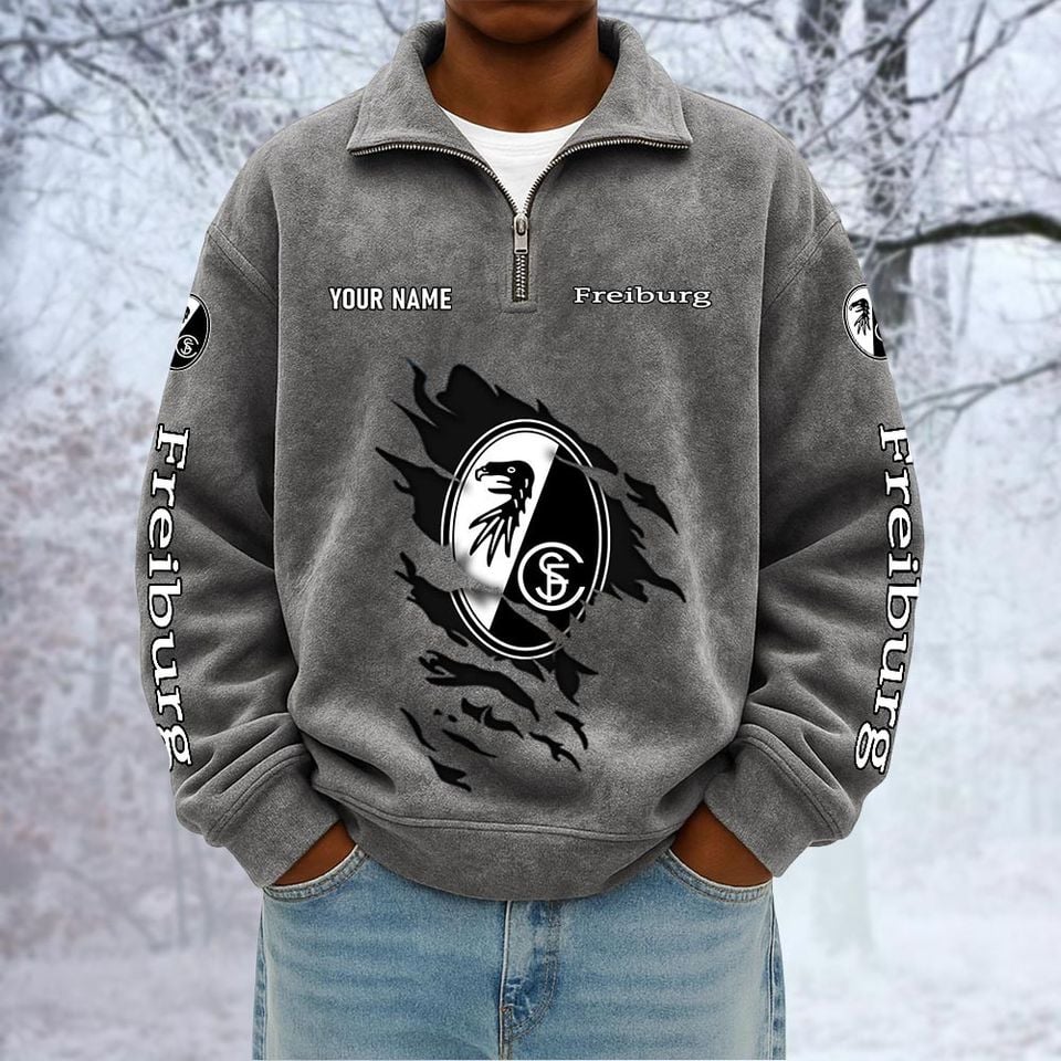 SC Freiburg Custom Name Quarter Zip Pullover Sweatshirt - Multicolor