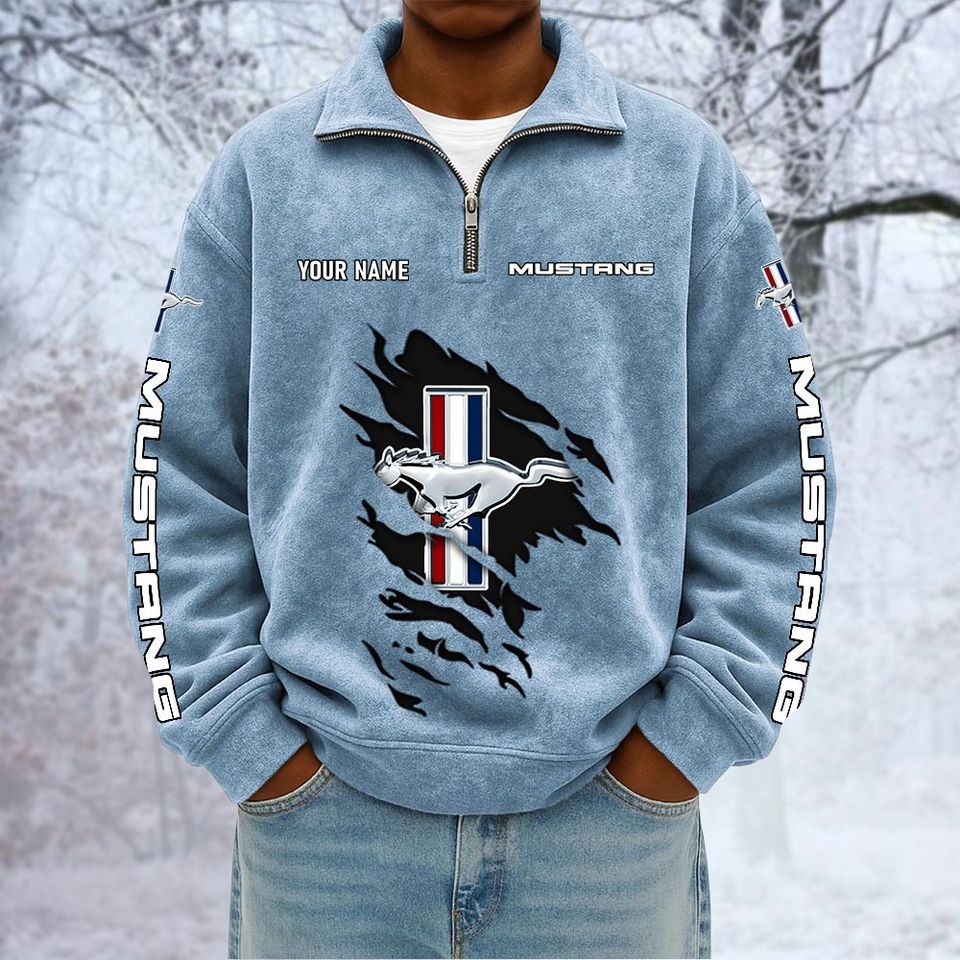 Mustang Custom Name Quarter Zip Pullover Sweatshirt - Multicolor
