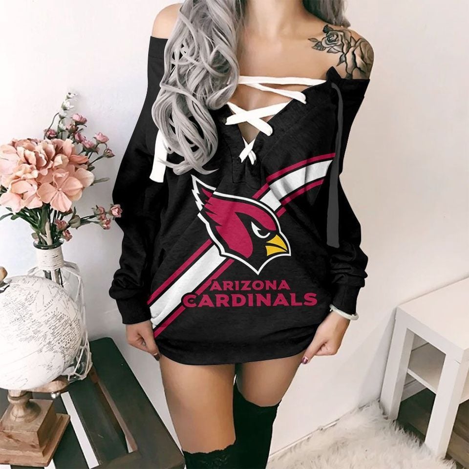 Arizonna Cardinals Lace-Up Sweatshirt Women's Long Sleeve Dress