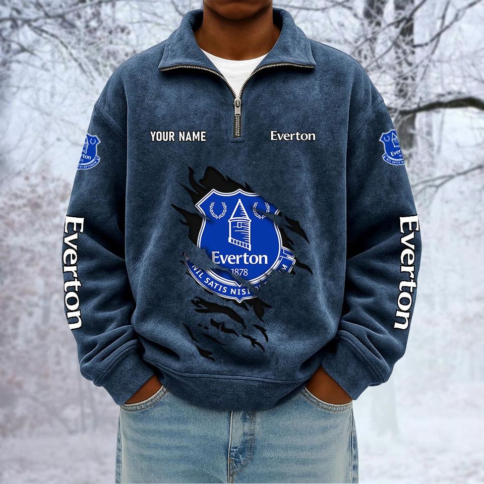 Everton Custom Name Quarter Zip Pullover Sweatshirt - Multicolor