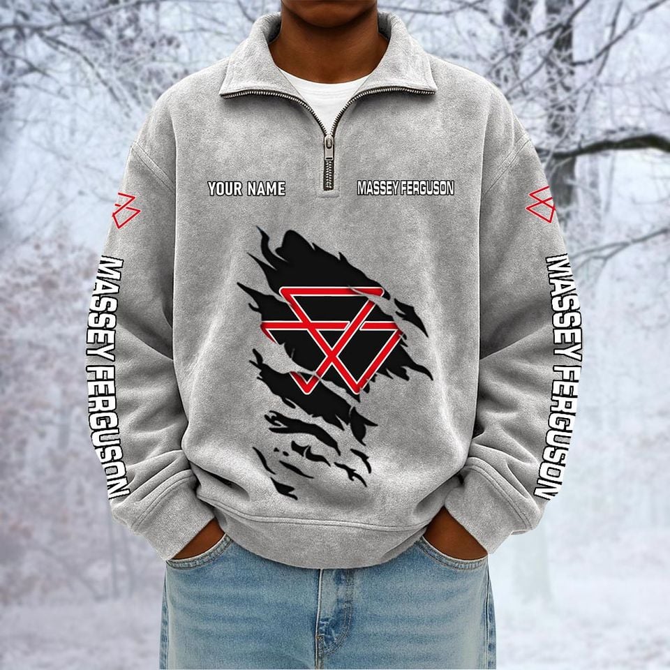 Massey Ferguson Custom Name Quarter Zip Pullover Sweatshirt - Multicolor