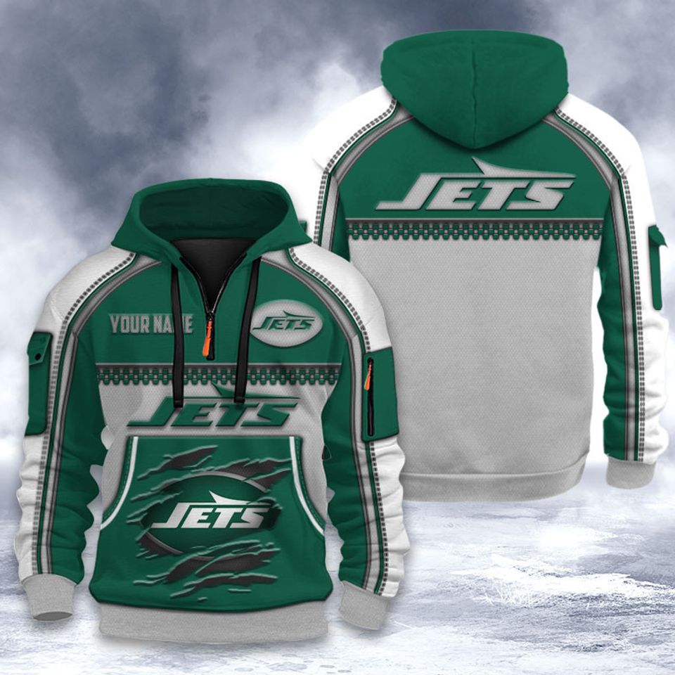 Personalized New York Jets Custom Name 3D Half-zip Hoodie