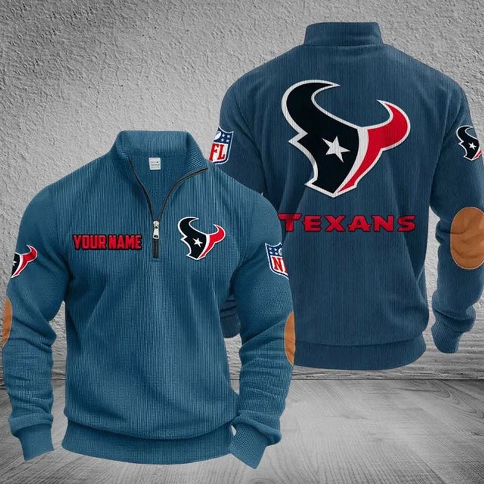 Customized Hou-ston Te-xans Striped Quarter-Zip Sweatshirt