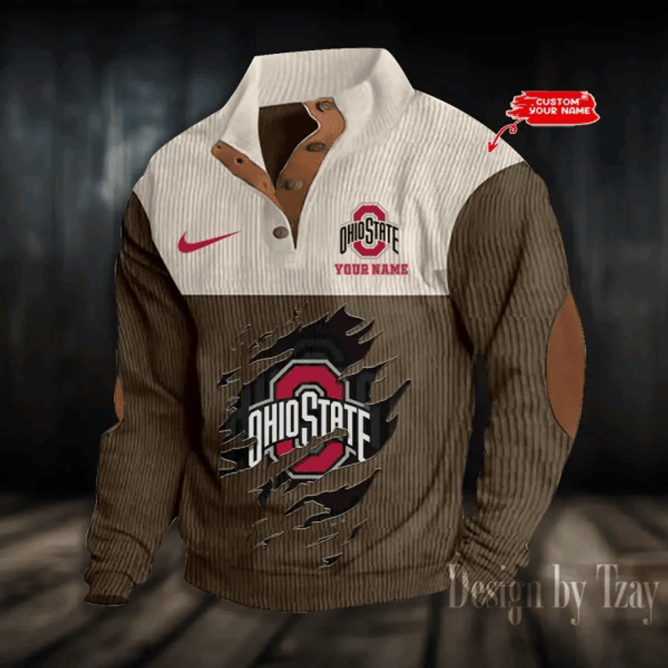 Ohi o Sta te Buckeyes Corduroy Stand Collar Sweatshirts