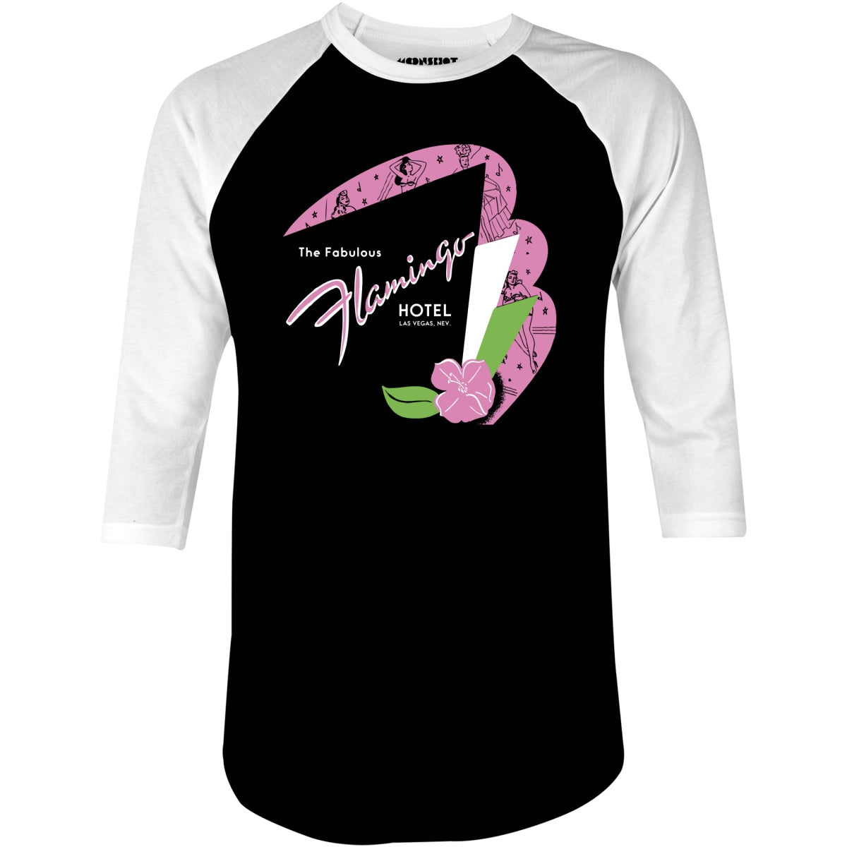 Fabulous Flamingo Hotel v2 - Vintage Las Vegas - 3/4 Sleeve Raglan