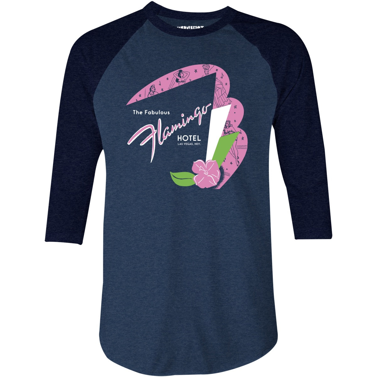 Fabulous Flamingo Hotel v2 - Vintage Las Vegas - 3/4 Sleeve Raglan