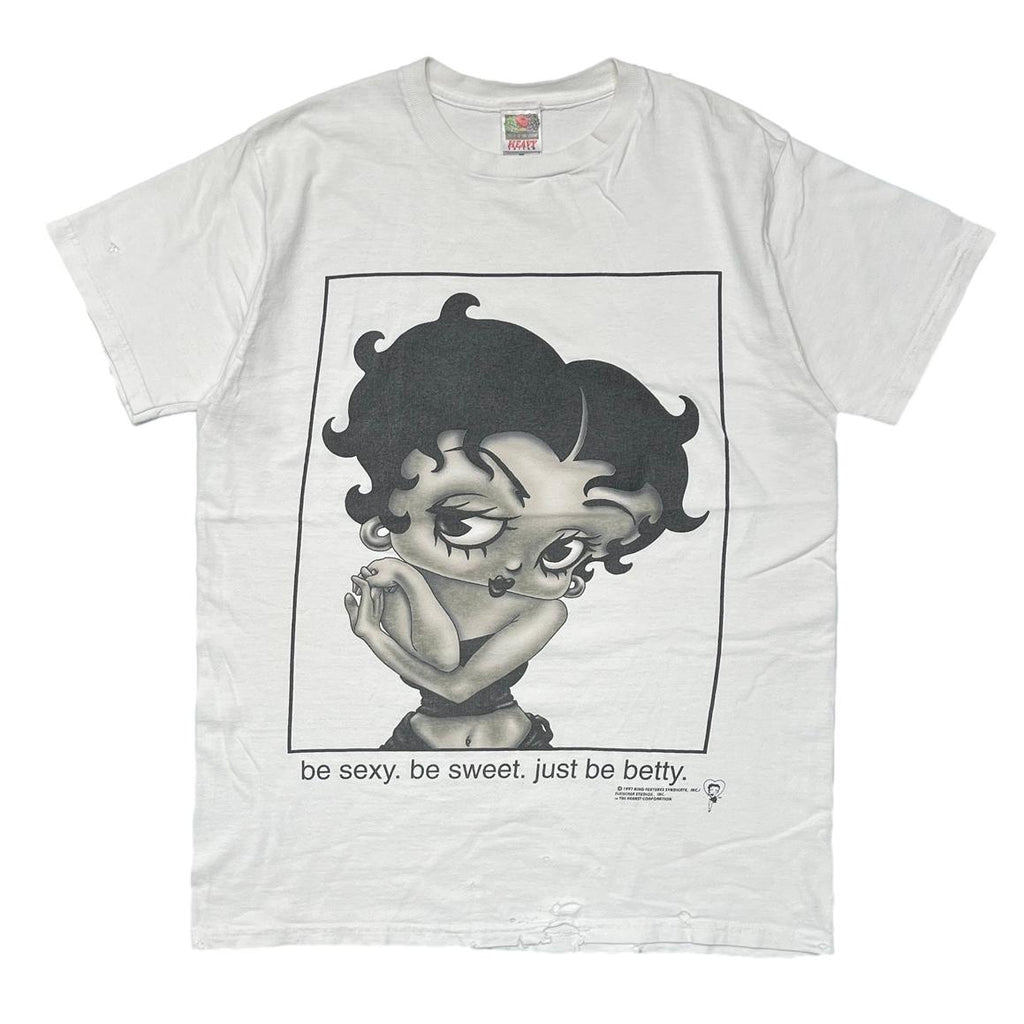 BETTY BOOP 1997 BE SEXY BE SWEET JUST BE BETTY CK PARODY WHITE FRUIT OF THE LOOM MEDIUM 6938
