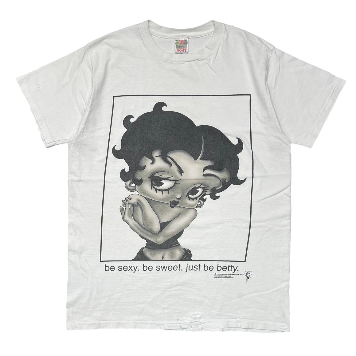 BETTY BOOP 1997 BE SEXY BE SWEET JUST BE BETTY CK PARODY WHITE FRUIT OF THE LOOM MEDIUM 6938