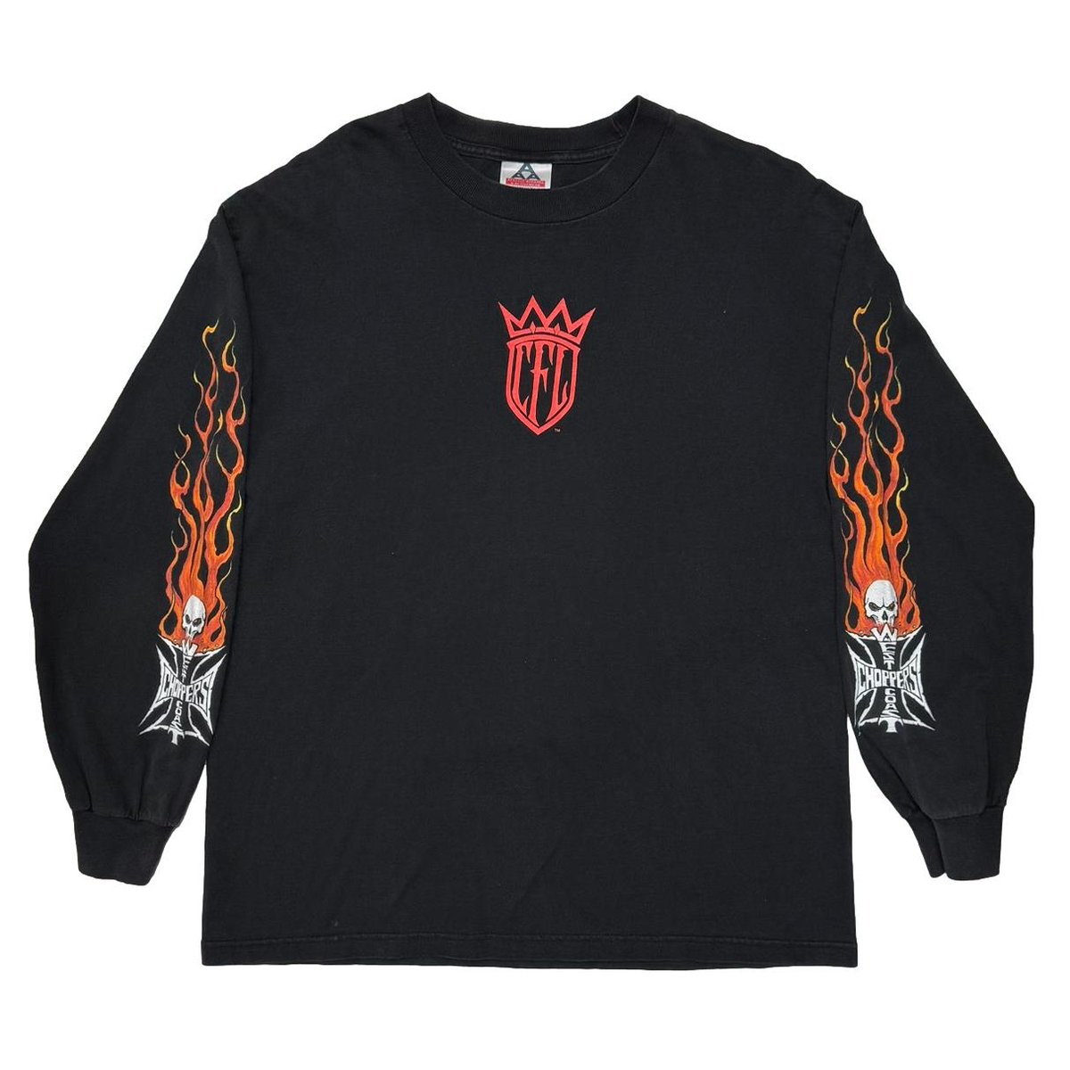 WEST COAST CHOPPERS FLAMING ARM SKULL RED CROSS LS LARGE 8600