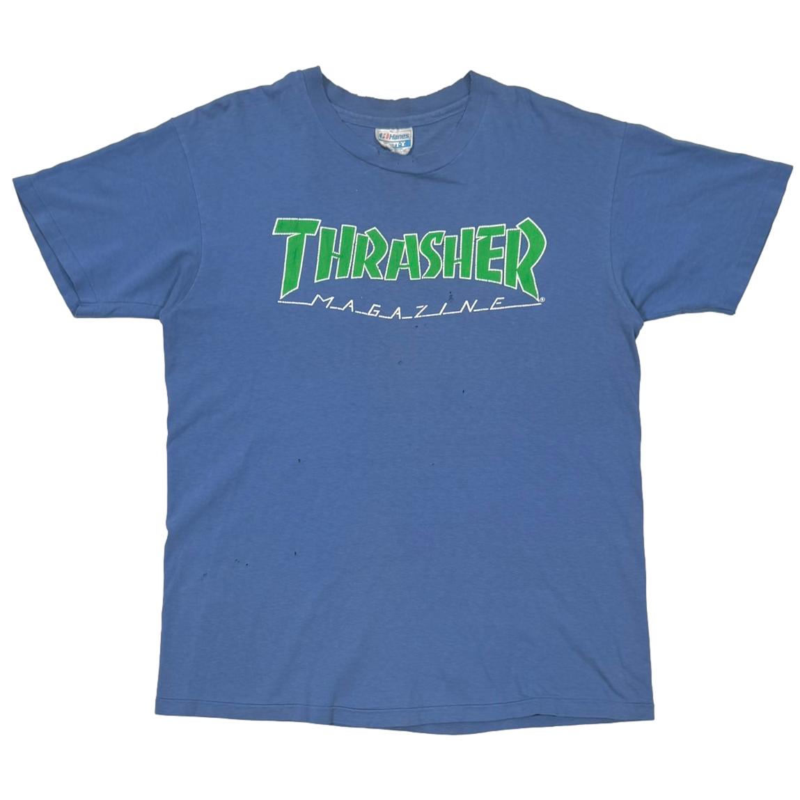 THRASHER MAGAZINE LOGO BLUE HANES FITS LARGE 2743