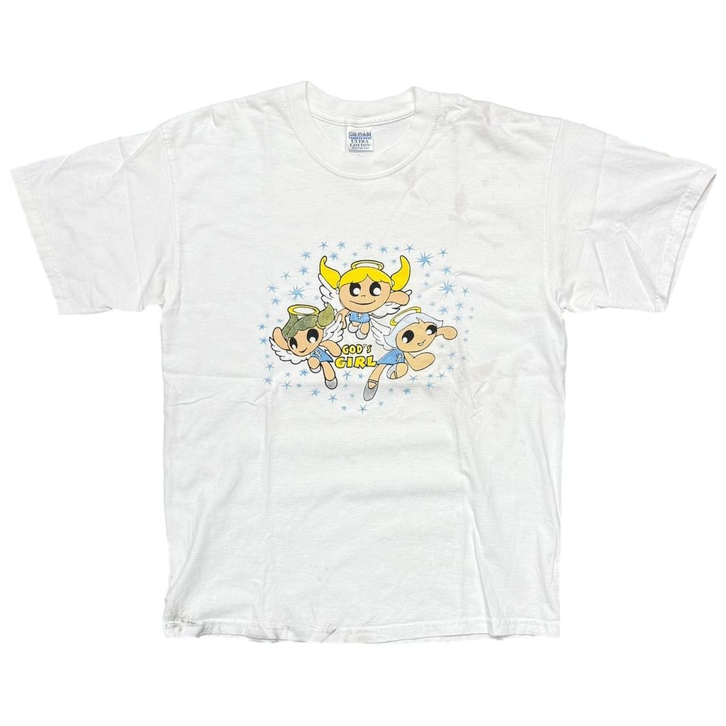 OLD & VINTAGE GOD'S GIRL THE POWERPUFF GIRLS PARODY WHITE GILDAN LARGE 9717
