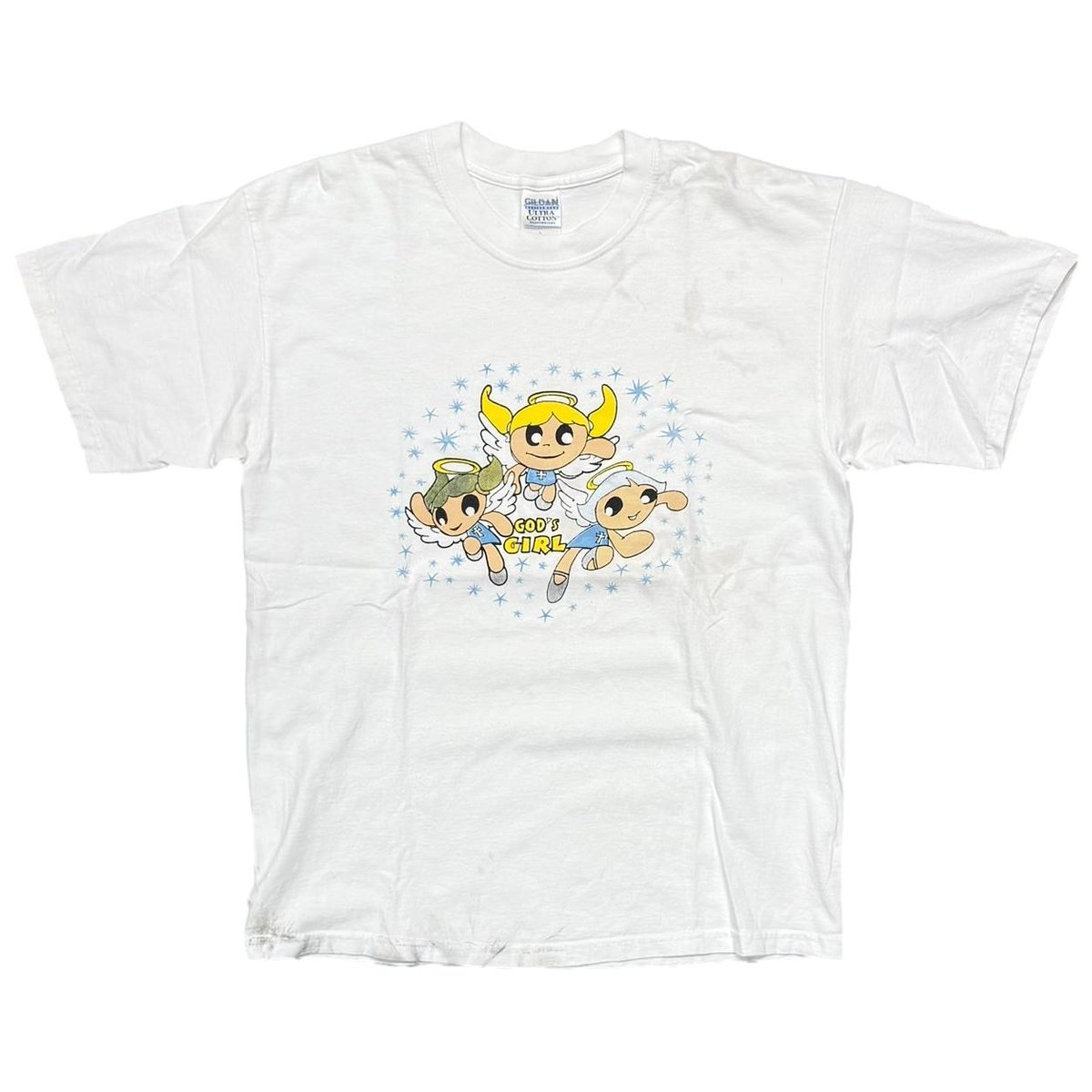 OLD & VINTAGE GOD'S GIRL THE POWERPUFF GIRLS PARODY WHITE GILDAN LARGE 9717