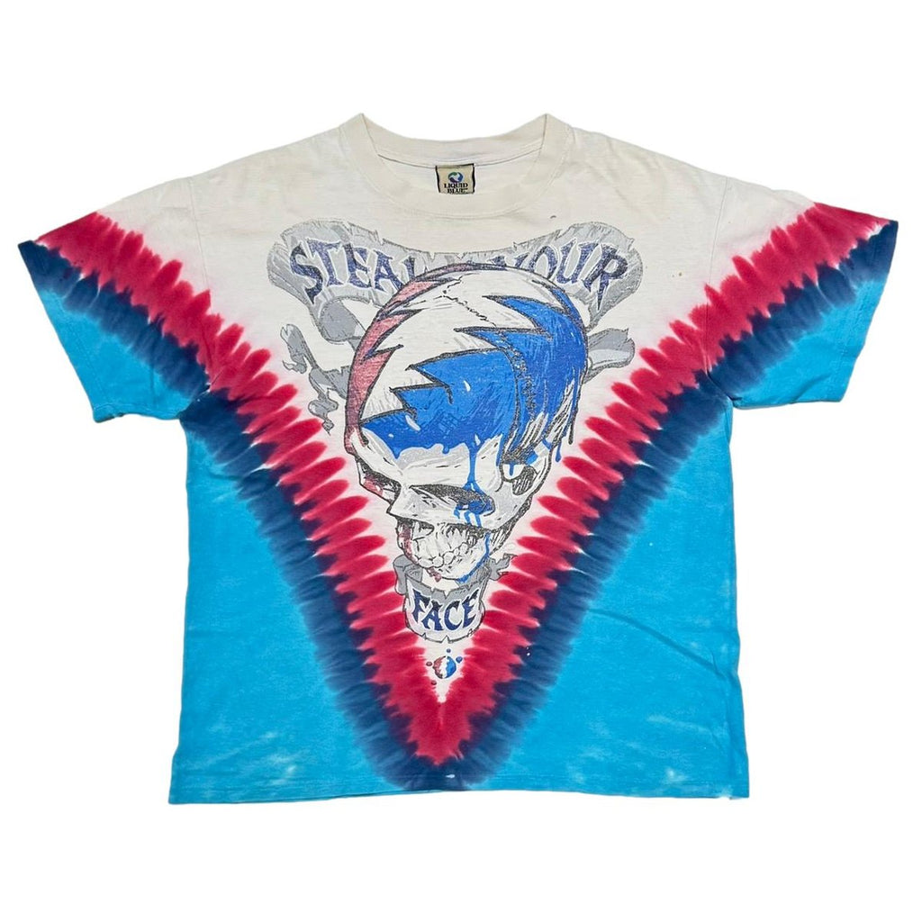 GRATEFUL DEAD STEAL YOUR FACE SKULL & ROSE TIE DYE LIQUID BLUE LARGE 8329