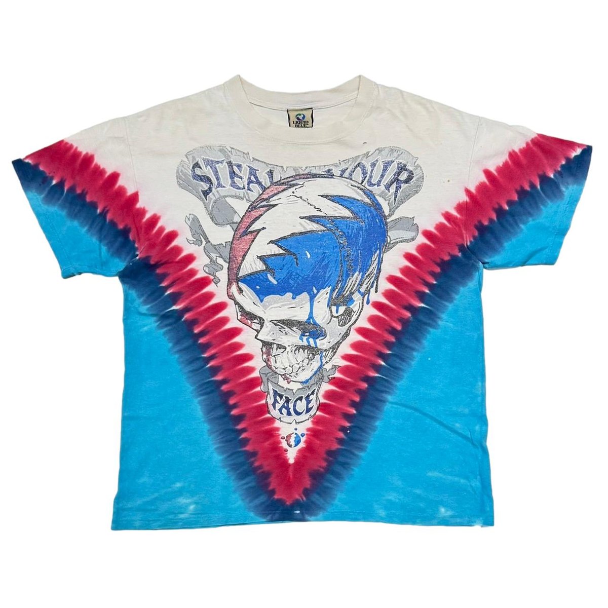 GRATEFUL DEAD STEAL YOUR FACE SKULL & ROSE TIE DYE LIQUID BLUE LARGE 8329