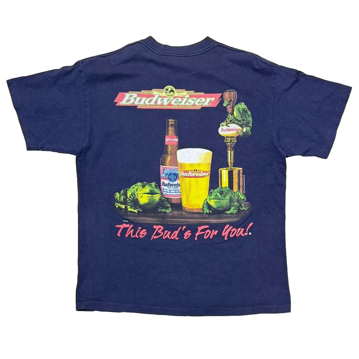 Budweiser 1997 This Bud's For You! BEER & FROGS NAVY SOF TEE XL 8652