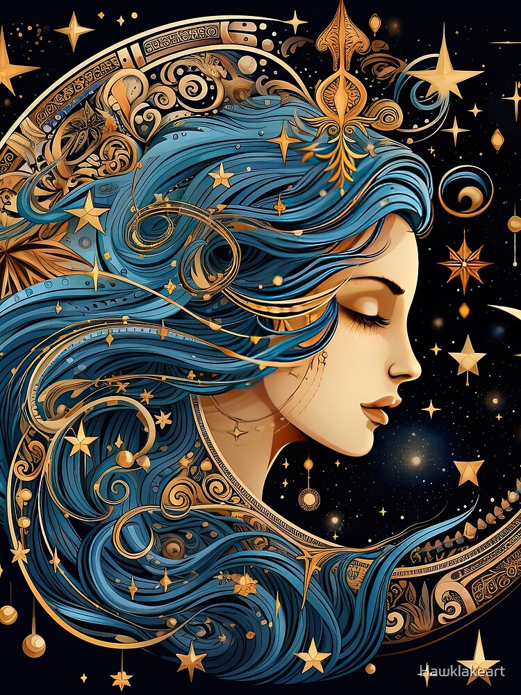 Celestial Boho Blue Lady by Hawk Lake Art