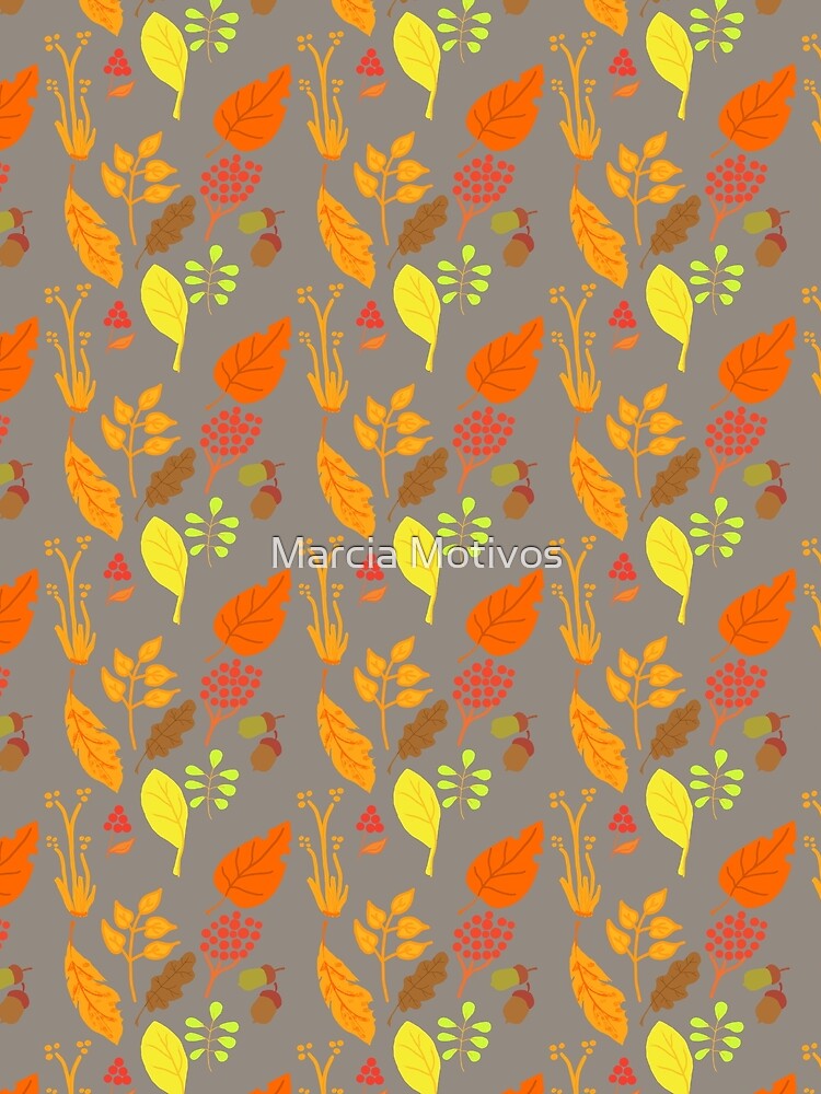 Autumn leaves pattern gray background by Marcia Motivos