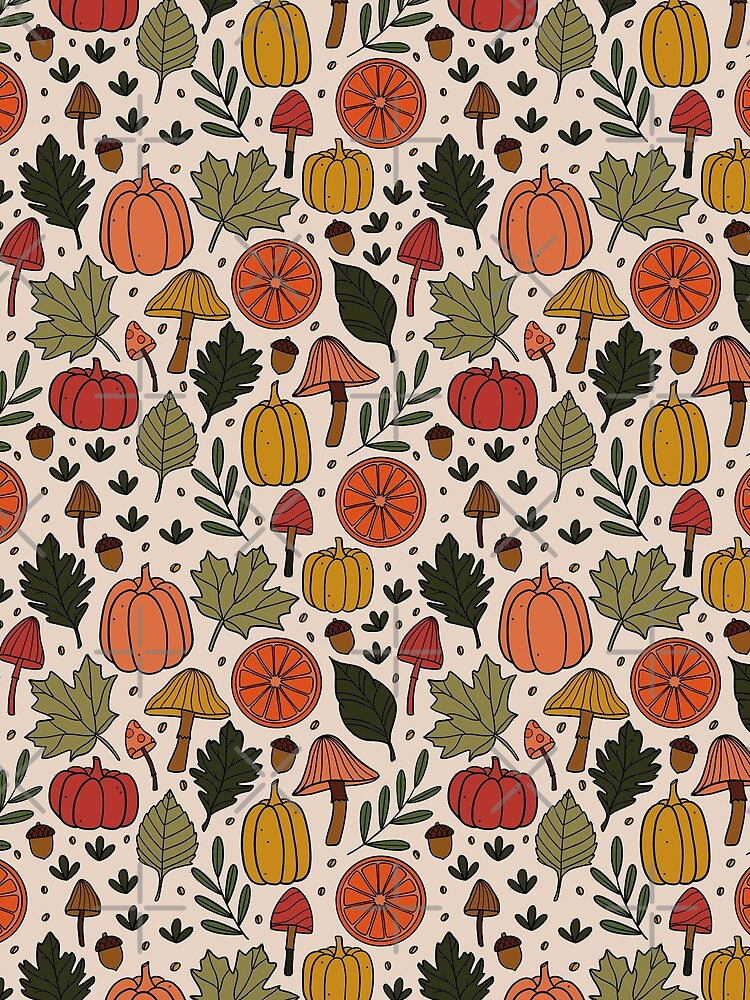 Fall Pumpkins and Mushrooms Bright Pattern by ArtByRahma