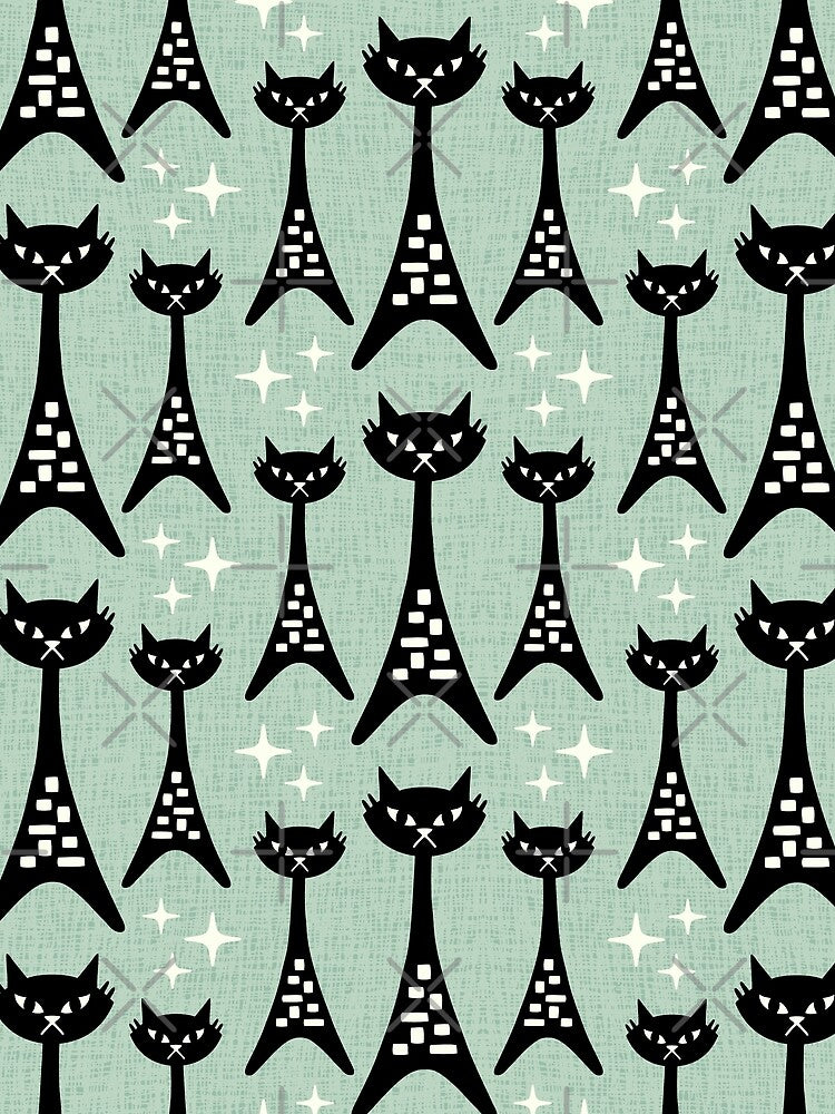 Fun Mid Century Modern Cat Pattern 357 Black and Green by tonymagnerart