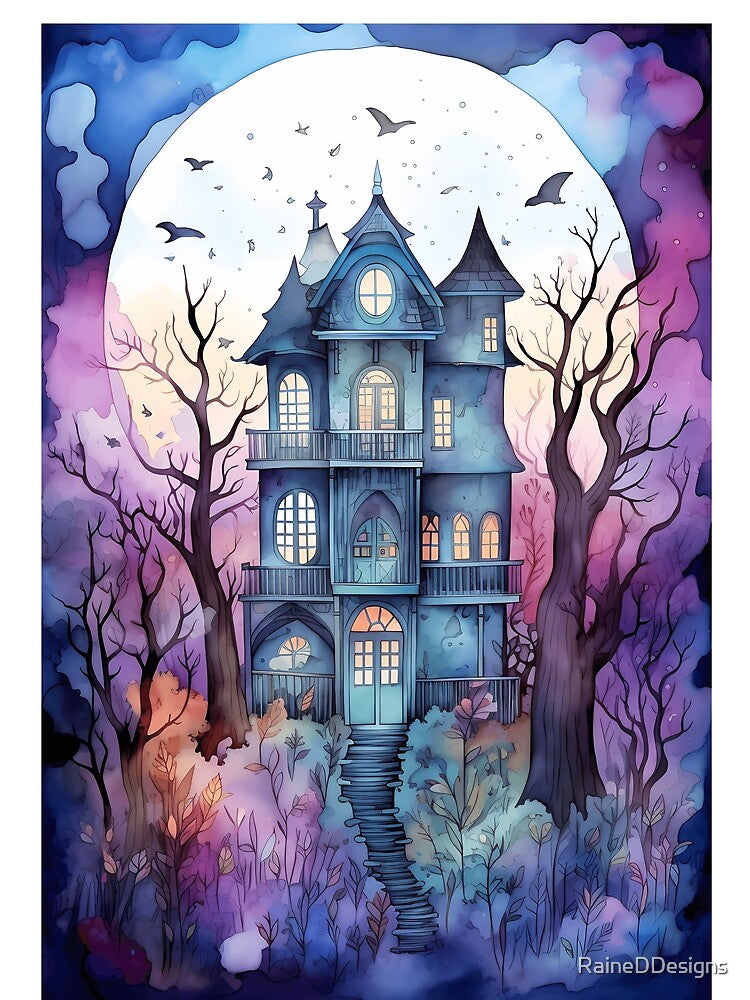 Spooky House in the Woods - Watercolor by RaineDDesigns