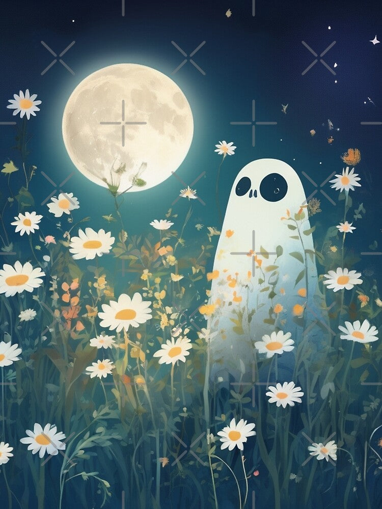 Whimsical Moonlit Ghost in a Daisy Field by Moad Fahim