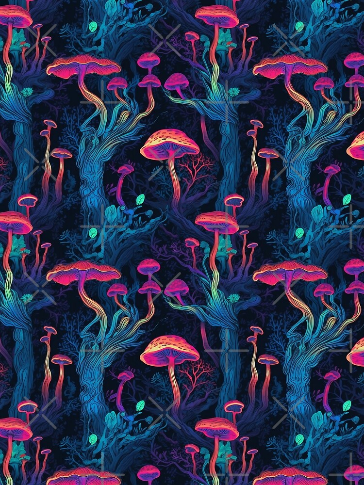 Mystic Mushroom Neon Wallpaper Linework Background by zoehbell