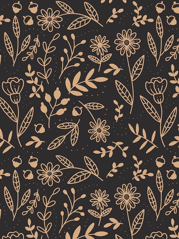 Floral fall themed pattern gold on grey background by The Plotted Plant