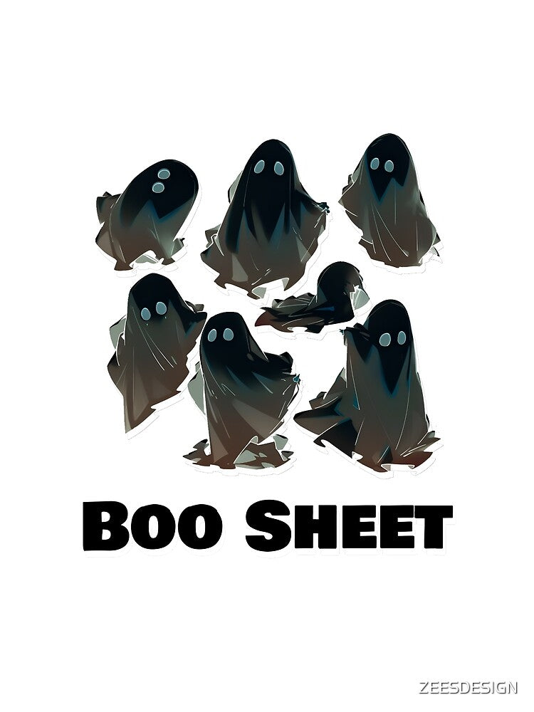 Boo Sheet Black Ghosts Blue and Yellow Highlights Funny Halloween Shirt and Laptop Sticker Design by Zeesdesign on Redbubble by ZEESDESIGN