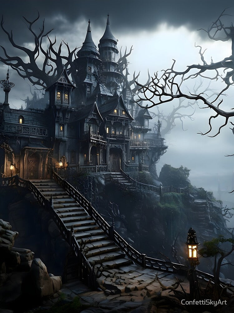 Eerie Halloween Haunted House by ConfettiSkyArt