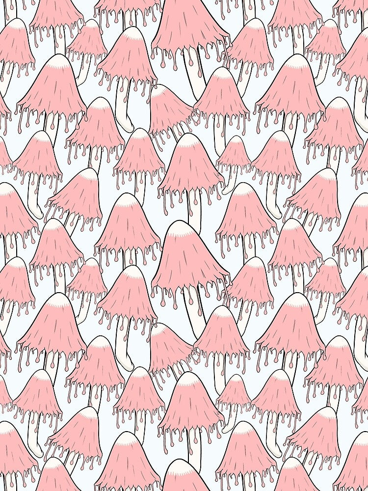 Pink Creepy Dripping Mushroom Field Pattern by CreativeDraws42
