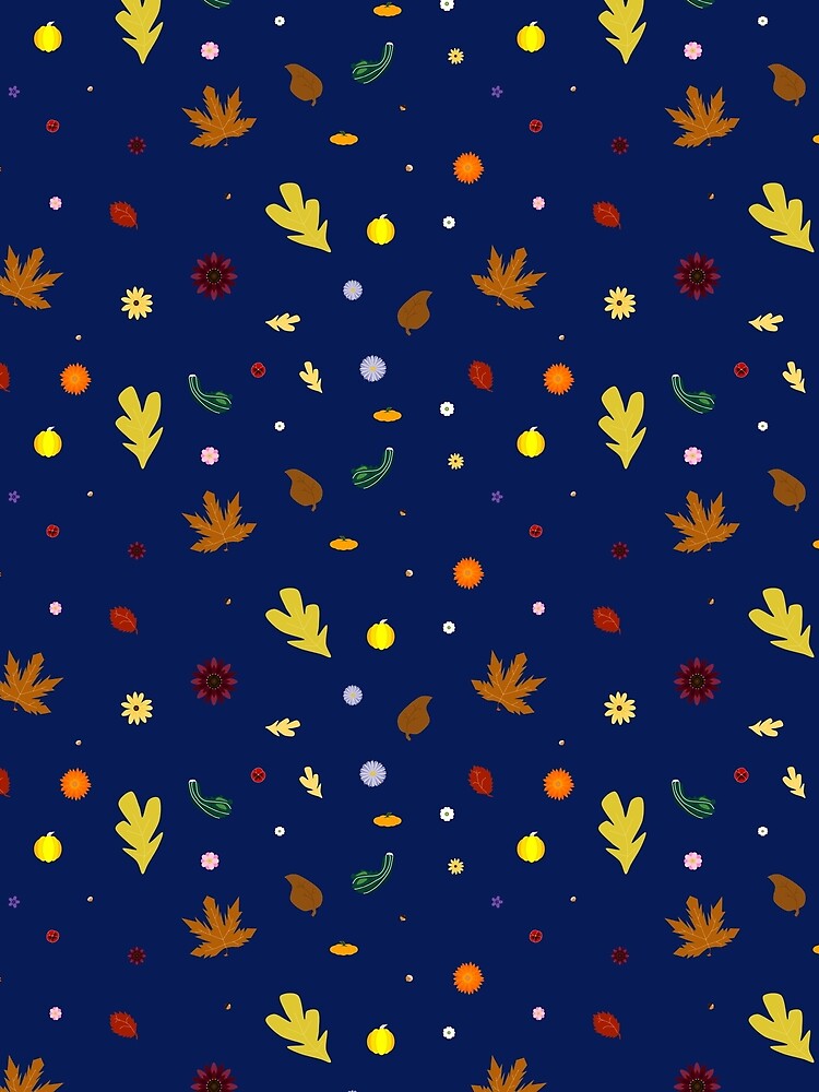 AUTUMN - Fall Leaves, Gourds, Flowers, and Acorns Version 2 (Twilight Blue) by CoraDaffodil