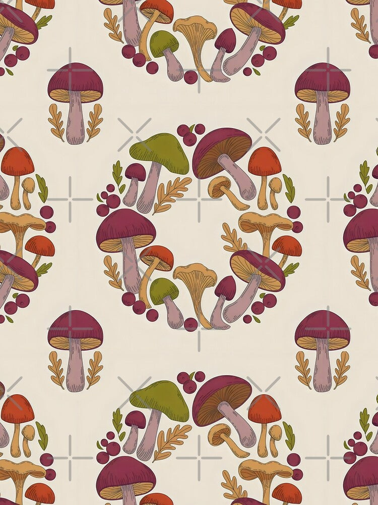 Mushroom Circle with White Stems and Autumn Accents by SplashTastic
