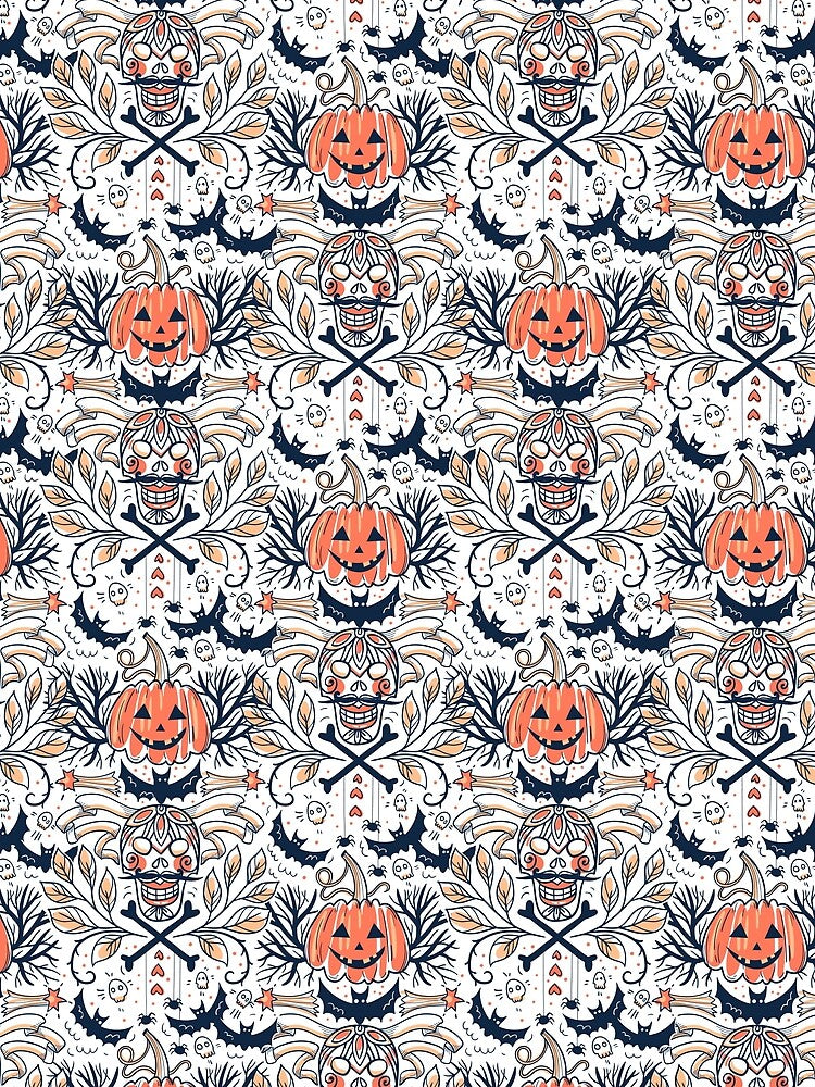 Spooky Scary Skeleton And Halloween Pumpkin Face Pattern by siddeshpansare