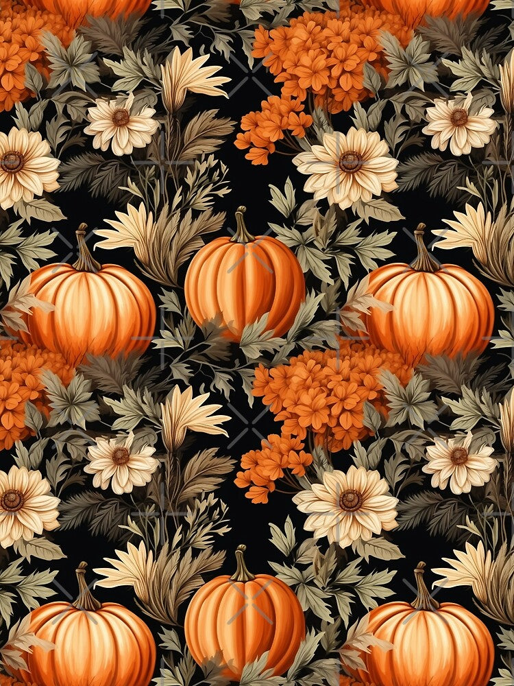 Autumn Pumpkin Floral Pattern by Sromwit Bunrid