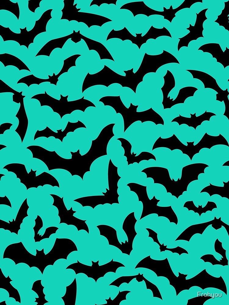 Vampire Flight at Dusk – Bold Spooky Bats Pattern | Teal by Frohyou