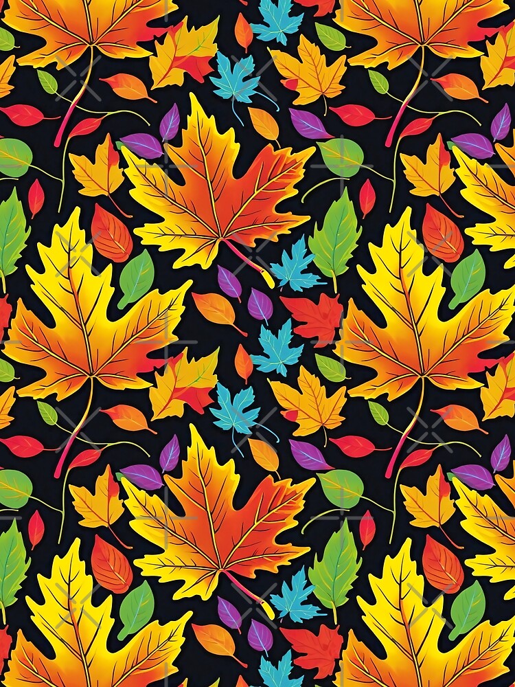 Multicoloured Atumn Leaves On A Black Background Repeating Pattern by Image-Caption