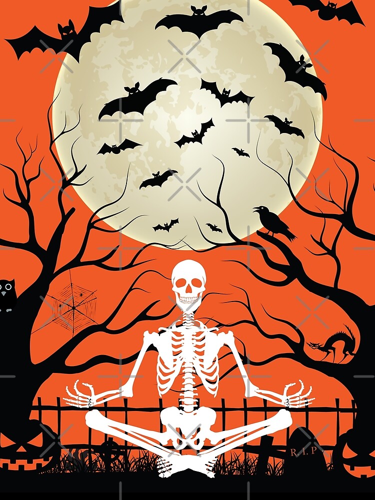 Halloween Meditating Skeleton Funny Freaky Yoga Pose by dass-art