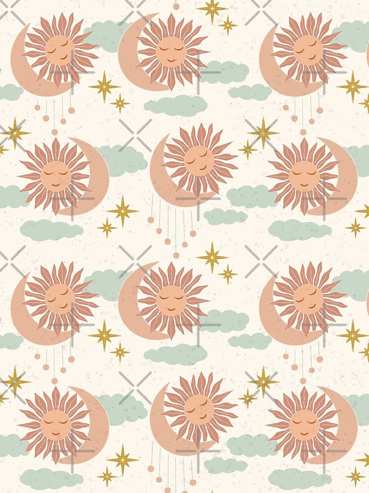 Medium Boho Celestial Sun Moon Clouds Dreamy Pastel Cosmic Pattern by DColourMuse