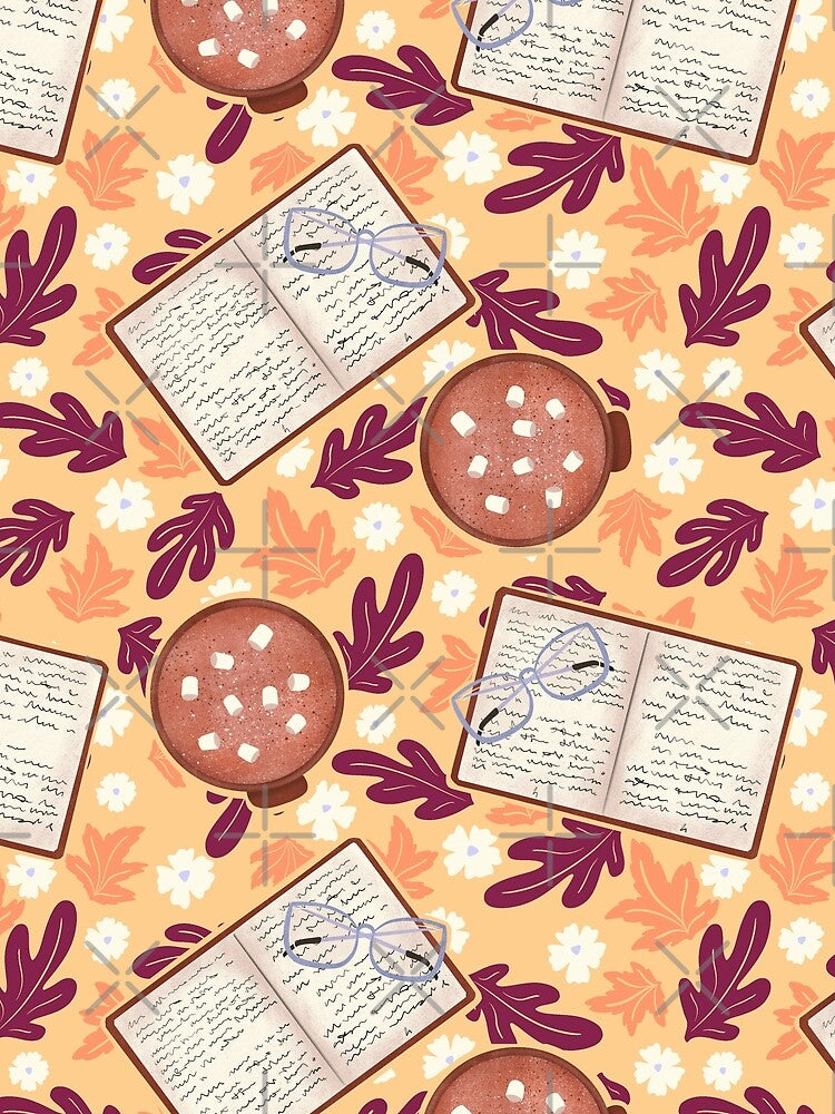 Cozy Fall – Books, Hot Cocoa, Glasses, and Autumn Florals by JVCreative