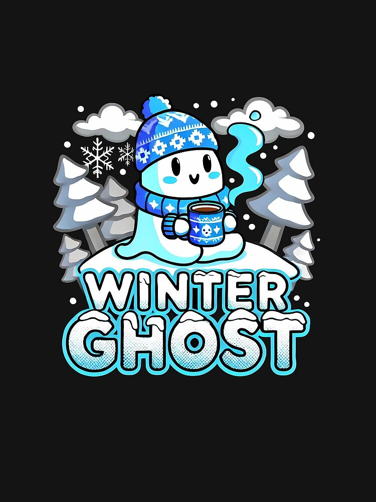 Cute Winter Ghost with Hot Cocoa and Snowy Forest Vibes" by Nalin-Design