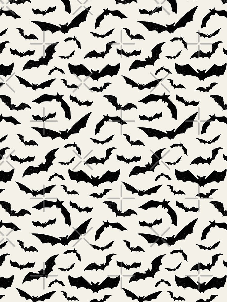 Halloween Black bats on creamy white by Alisha Watercolors