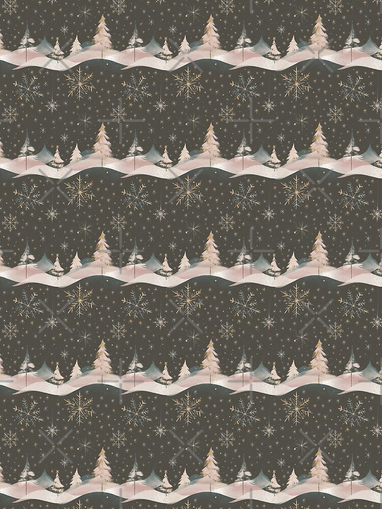 Retro Cute Christmas Night Pattern with Snowflakes and Snowy Trees by SamJanner