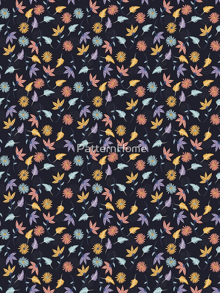 Autumn Leaves Pattern On Dark Blue Background by PatternHome