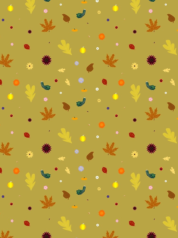 AUTUMN - Fall Leaves, Gourds, Flowers, and Acorns Version 2 (Gold) by CoraDaffodil