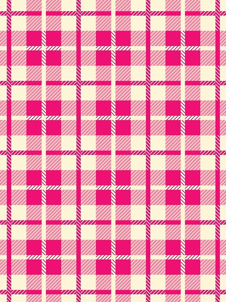 Y2K Hot Pink and Cream Plaid Pattern | Retro 2000s Tartan Grid Aesthetic by BrontesWhimsyStore