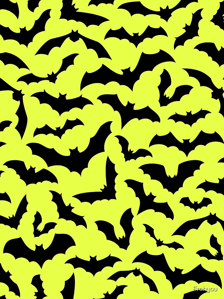 Vampire Flight at Dusk – Bold Spooky Bats Pattern | Chartreuse by Frohyou