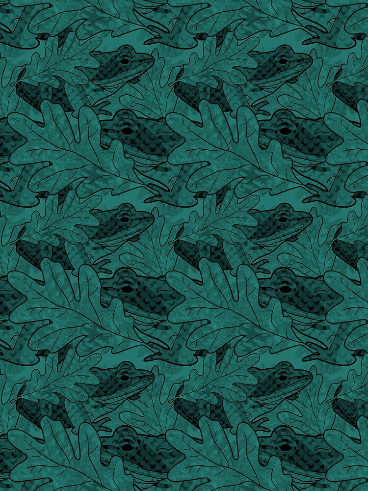 Wood Frog in the Oak Leaves Black and Turquoise by Art in My Loft