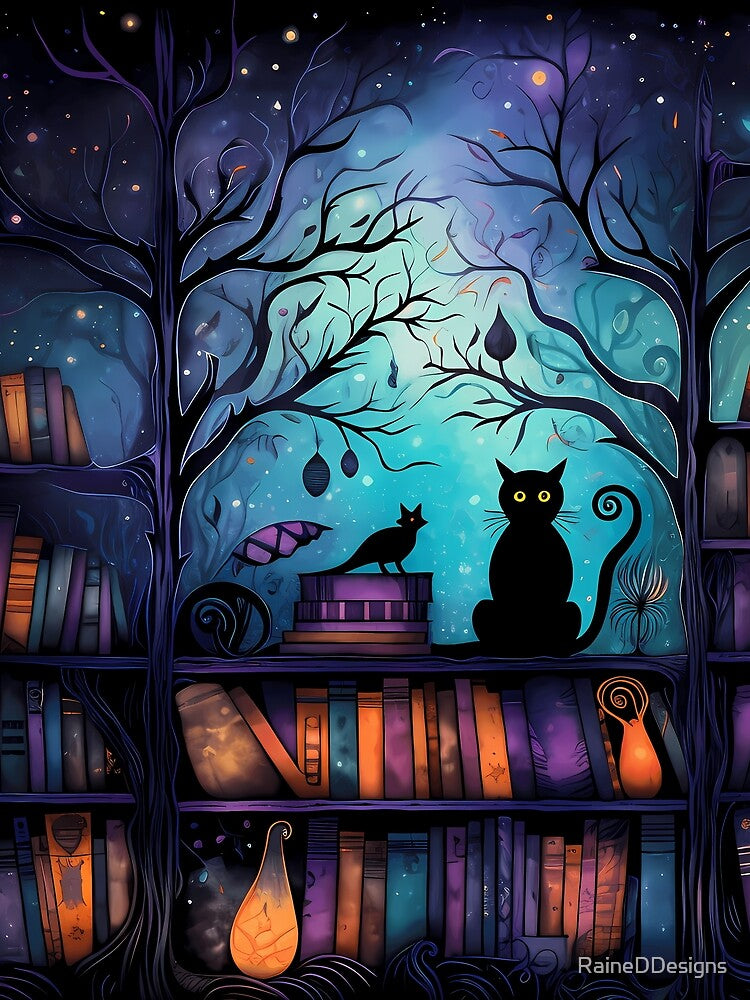 Halloween Library with Black Cat by RaineDDesigns