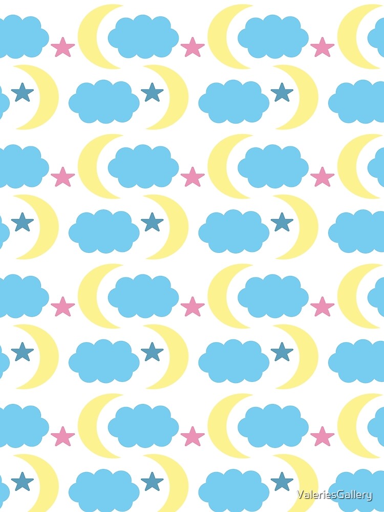 Moon, Cloud and Stars Pattern Yellow Blue by ValeriesGallery